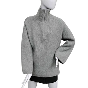 H&M Knit Sweater Size Small Gray High Neck Zipper Up Wide Long Sleeve - Picture 1 of 9