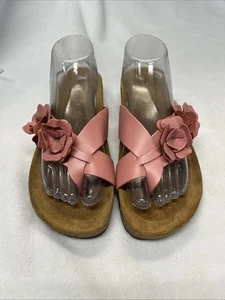 A. Giannetti Comfort Sandals Rose Pink Flower Leather Slides Size 10 - Picture 1 of 5