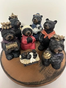 Slifka 8 Stück Schwarzbär Figuren Harz Krippe Set - Bild 1 von 13