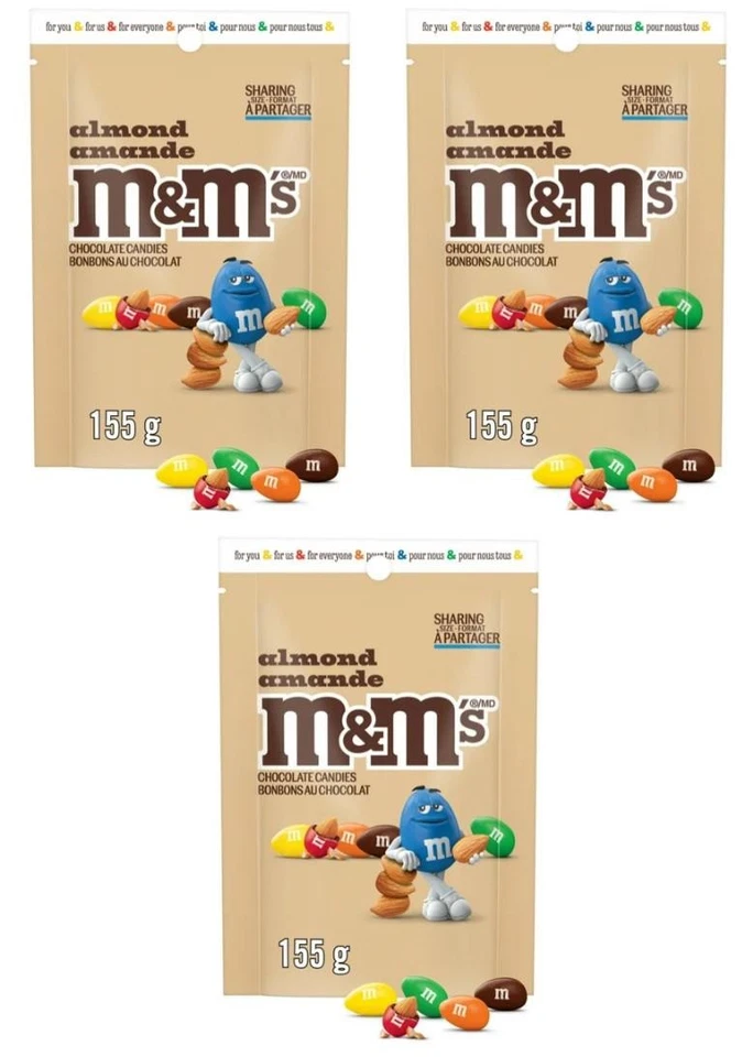 M&M'S, caramelos de chocolate con leche de almendras, bolsa para compartir, 155 g (paquete de 3) Foto 1 de 3