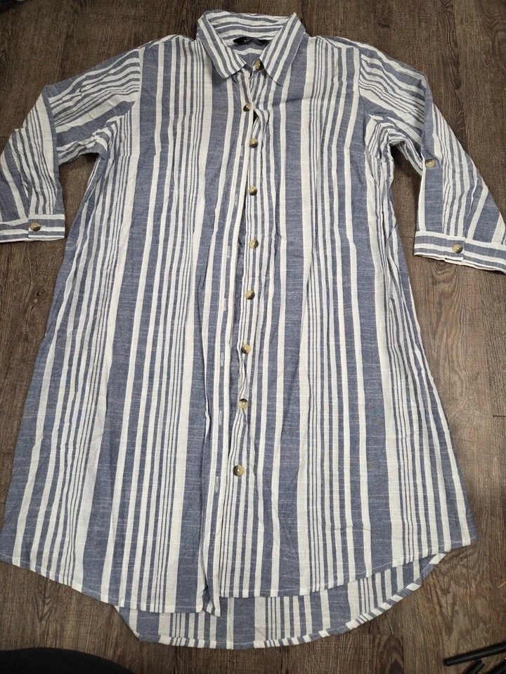 Mlle Gabrielle 2 X длинный льняной как синий белый в полоску туника блузка платье плюс 2 X - Изображение 1 из 4