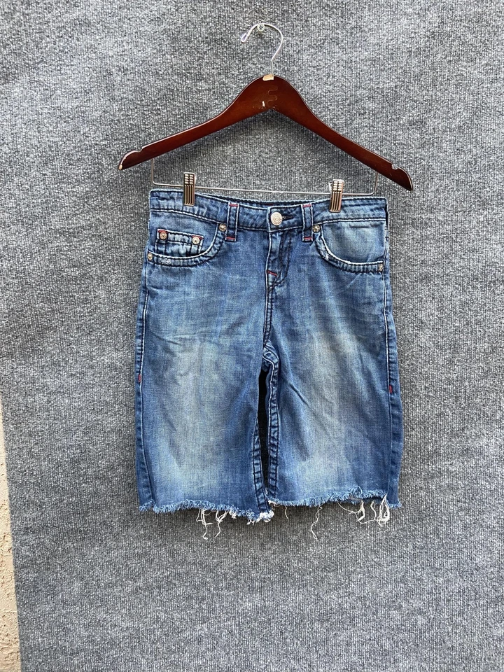 True Religion Denim Shorts Youth 14 Blue Section Straight Raw Hem Distressed - Image 1 of 4