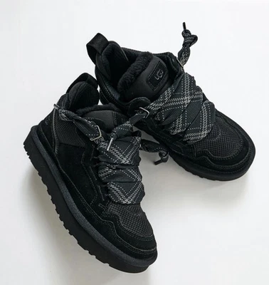 全新 100% 正品 UGG LOWMEL 女式时尚帆布麂皮绒运动鞋 黑色 — 第 1/4 张图片