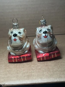 2 HTF Christopher Radko WINSTON Bulldog GLASS Dog Christmas Ornaments 99-196-0 - Picture 1 of 10