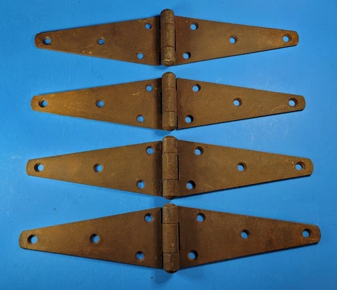 Vtg Strap Hinges Rustic 12 1/4" Long Iron Barn Door, Trunk Lid Box 2 3/4" Barrel Cover