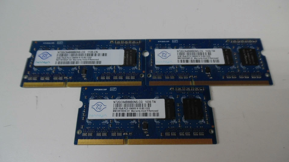 Nanya 6GB (3x2GB) DDR3 PC3-10600S SO-DIMM Modules - NT2GC64B88B0NS-CG - Tested - Image 1 of 3