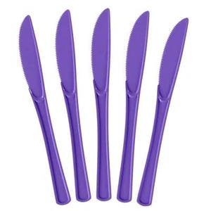 50 Pack Purple Plastic Knives Heavy Duty Amscan All Occasions Disposable - Picture 1 of 6
