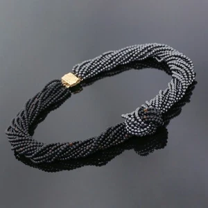 Vintage 14K Yellow Gold Hematite Black Onyx and Amber Multi-Strand Bead Necklace - Picture 1 of 8