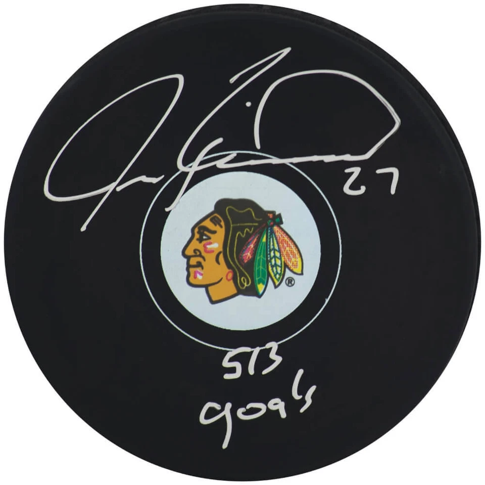 Jeremy Roenick Signed Blackhawks Logo Hockey Puck w/513 Goals -(SCHWARTZ COA) - Image 1 of 1