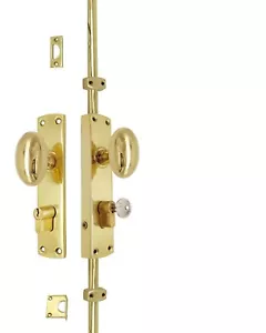 Oval knob locking door espagnolette/cremone bolt upto 8.5'-polished brass - Picture 1 of 7