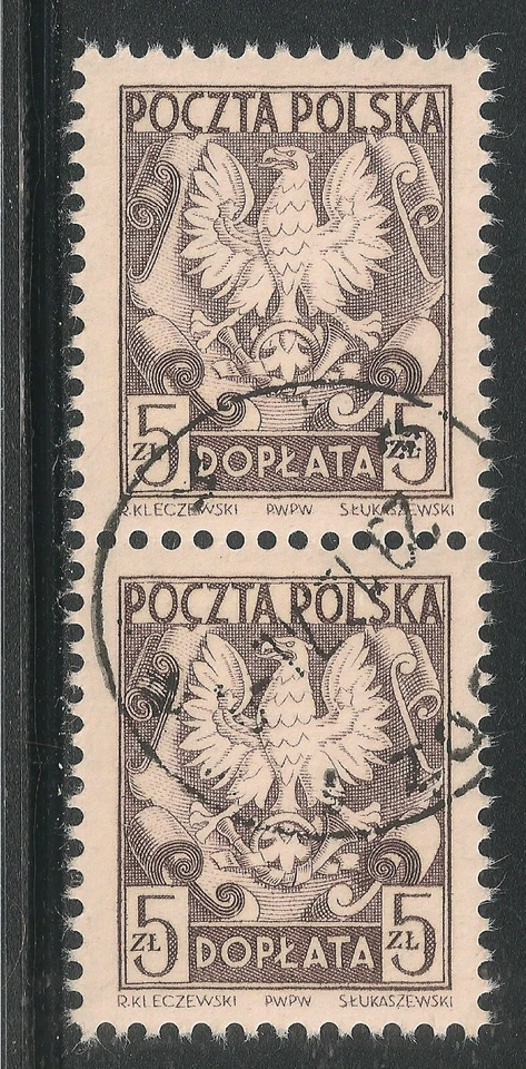 Polonia #J134 (D13) en muy buen estado par usado - 1951 5z águila polaca - franqueo debido Foto 1 de 1