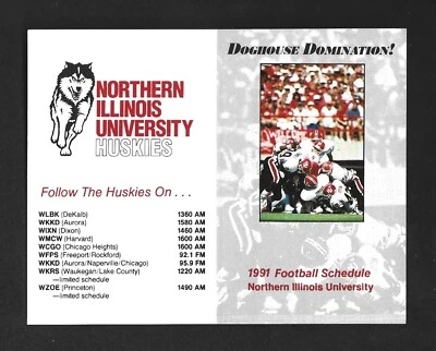 3-1/2" x 4-1/2" FOLDABLE CARD: 1991 NIU NORTHERN ILLINOIS NCAA FOOTBALL SCHEDULE - Image 1 of 2