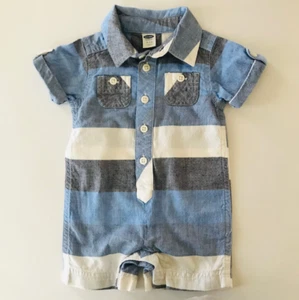 Old Navy Baby Boy Newborn 3 Months Polo Stripe Romper Blue One Piece - Picture 1 of 1