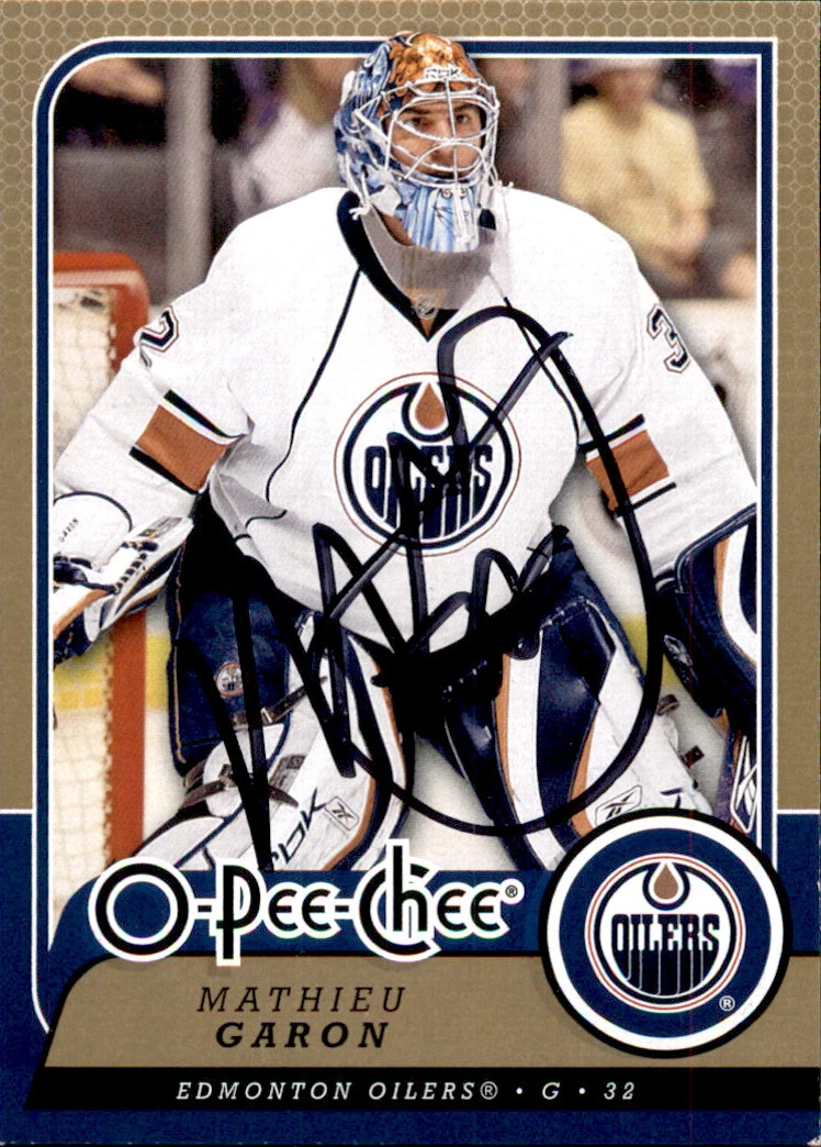 Mathieu Garon Signed 08/09 OPC O-Pee-Chee card #144 Edmonton Oilers
