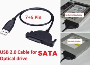 USB 2.0 to 7+6 13Pin Cable for SATA 2nd Hard Drive Adapter Caddy / Optical Drive - Picture 1 of 9