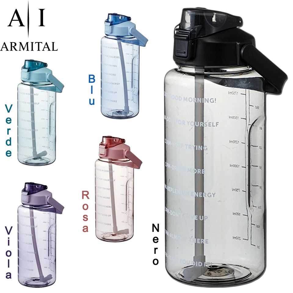 Borraccia Sportiva 2L con Cannuccia e Indicatore Orario | Acqua Motivazionale - Immagine 1 di 1