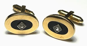 Vintage Kreisler Quality Gold Cont. .025 Faux Onyx & Crystal Cufflinks - Picture 1 of 2