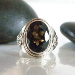 Designer  Natural Oval Cut Smoky Quartz 925 Sterling Silver Handmade Gift Ring - Picture 1 of 5