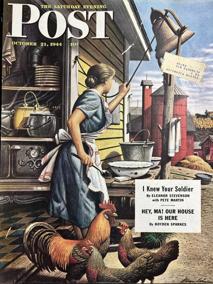 1944 Stevan Dohanos Saturday Evening Post Dinner Bell Original Magazine Cover - Image 1 of 1