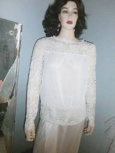 WHITE POLY-CHIFFON EXQISITE TOP DRIPPING WITH CHUNKY LACE -- Size S/M - Picture 1 of 1
