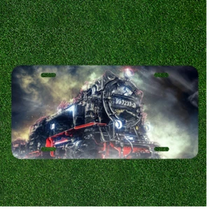Custom Personalized Auto Tag With Cool Train At Night Time Railroad Design - Picture 1 of 2