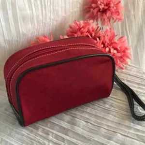 Vintage ANN TAYLOR LOFT red & black travel makeup cosmetic bag with carry strap - Picture 1 of 11