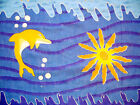 VINTAGE AUTHENTIC SUN AND DOLPHINS ART BLUE ORANGE PAREO LONG SCARF