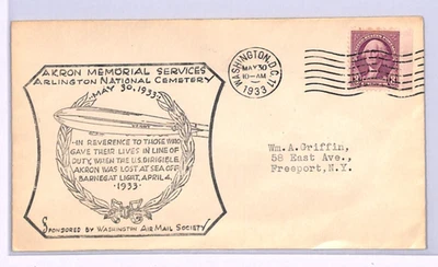 USA AIRSHIP USS AKRON MEMORIAL SERVICE Cover 1933 Washington DC {samwells}XA64 - Image 1 of 4