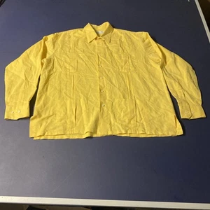 Vintage Oscar De La Renta Shirt Yellow Guayabera 90s OR Logo Pockets Men Sz XL - Picture 1 of 8