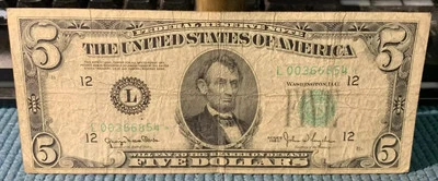 Choice Fine 1950 $5 San Francisco district Star Note Federal Reserve Note * - Image 1 of 3