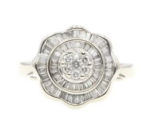 EFFY 0.70 ctw Round & Baguette Diamond Double Halo 14KT White Gold Cluster Ring - Picture 1 of 18