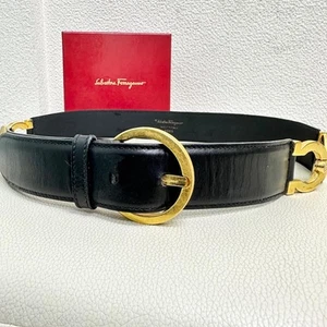 Salvatore Ferragamo Waist Belt Black women Gold Gancini Bukle Leather from Japan - Picture 1 of 24