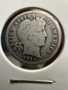 1914 Philadelphia Mint Barber Dime G-VG 90% Silber - Bild 1 von 2