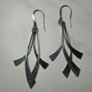 Taxco Sterling Silver Signed TP-44 MEX 925 Dangle Earrings Geometric Modernist - Picture 1 of 4
