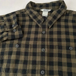 Duluth Trading Co Men's L Flannel Shirt Olive Green Black Plaid Button Down - Picture 1 of 7