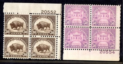 US 1931 SCOTT #700-701 HIGH VALUES OF SET CORNER BLOCKS OF 4 WITH PLATE # MNH VF - Image 1 of 2