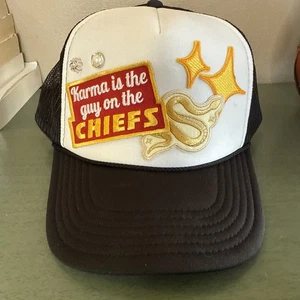 Taylor Swift Chiefs Swifties Mesh Trucker Hat Karma is The Guy On The Chiefs - Picture 1 of 6