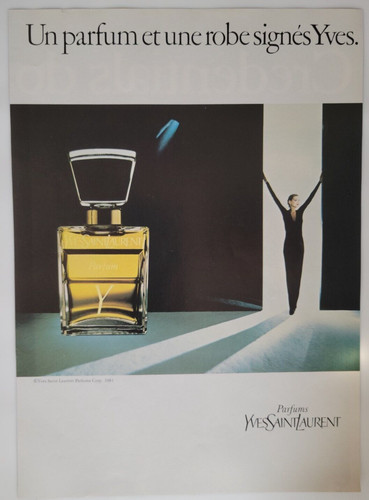 SAINT LAURENT (YSL) Yves Saint Laurent "Un profumo e un abito di Yves" 1982 pubblicità New Yorker 8x11"