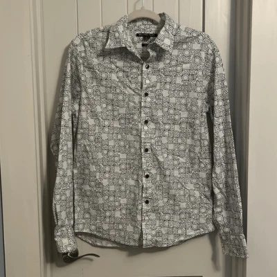 Camisa de vestir para hombre Michael Kors MK negra blanca con logotipo botón delantero talla mediana Foto 1 de 4