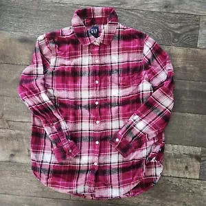Gap Shirt Womens Medium Light Flannel Shirt Pink Purple Plaid Button long sleeve - Picture 1 of 4
