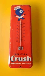 Vintage CRUSH crushy Carbonated Thermometer Tin merchandise 1950'S No Porcelain - Picture 1 of 10