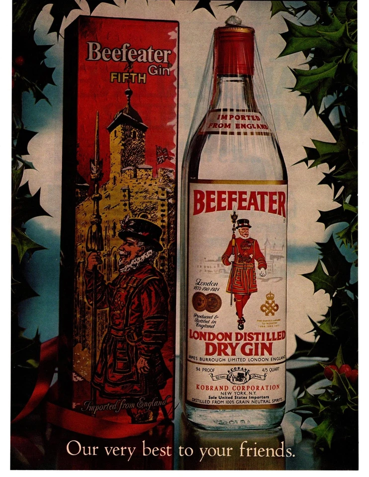 Beefeater Dry Gin 1976 "Our Very Best To Your Friends" anuncio impreso de regalo de Navidad Foto 1 de 1