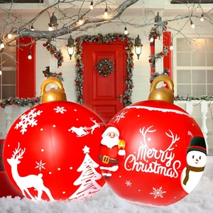 2PCS 24In Inflatable Christmas Balls Yard Decor Giant Xmas Ornaments Blow up Dec - Picture 1 of 12