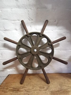 Antique solid brass / bronze and cast iron ship / Boat Wheel maritime nautical  - Image 1 of 4