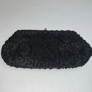 Walborg Black Beaded Evening Bag Purse Clutch Made in Belgium by Hand Vintage - Picture 1 of 8
