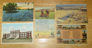 Vintage Lot - 5 Unused Post Cards - TEXAS - Cowboy's Prayer Love Field Forest Hi - Picture 1 of 4