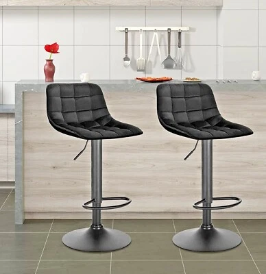 2X Designer Luxury Soft Velvet Kitchen Bar Counter Bar Stools Adjustable Height - Image 1 of 2