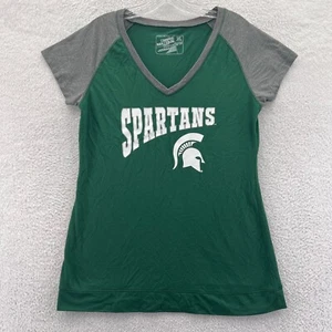 Michigan State Spartans Shirt XL Women Green V Neck Short Sleeve MSU College Tee - Picture 1 of 11
