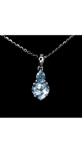 925 Sterling Silber Halskette Blau Topas 8mm Natur Edelstein Schmuck - Bild 1 von 4