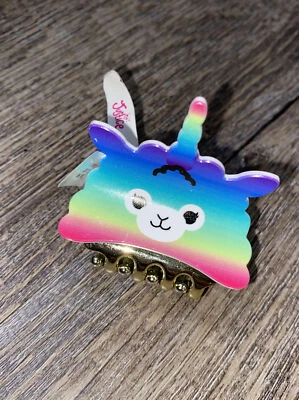 Justice rainbow Llama unicorn hair clip claw gold tone - Image 1 of 4